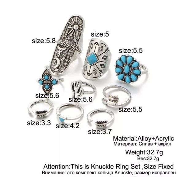 LAST 1🆕️9pc Boho silver ring set - Picture 3 of 3